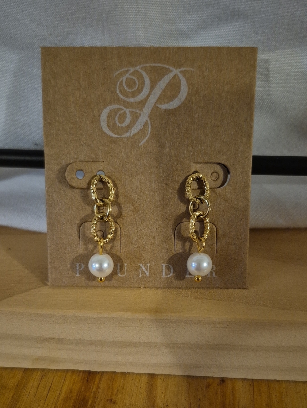 Plunder Gold-Link Drop Earrings with White Pearls